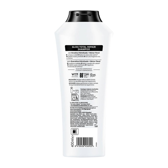 Schwarzkopf Shampoing GLISS TOTAL REPAIR Réparation Intensive Cheveux Abîmés 400 ml