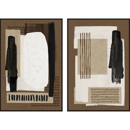 Toile Home ESPRIT Marron Noir Abstrait Urbaine 63 x 4 x 93 cm (2 Unités)