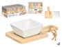 Kinvara Set de 2 Bols et Support Apéritif Carré en Porcelaine et Bambou 21x4x17 cm (Set de 24)