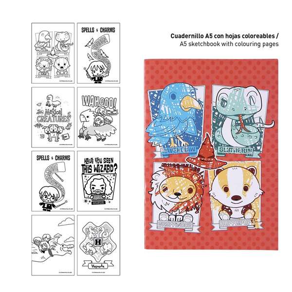 Cerdá Set de papeterie à colorier Harry Potter pour enfants (3-12 ans) en papier 100% - Instructions multilingues dont le français