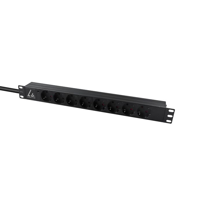 Lanview Multiprise rack 19" 1U, 8 prises Schuko type F, câble 3m 16A, interrupteur avec indicateur, châssis aluminium