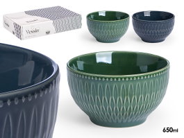 Vessia Bol Petit-déjeuner Assorti 2 Couleurs Foncées 650 Ml Céramique 14x7x14 cm (Set de 24)