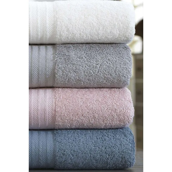 Ensemble de 4 serviettes de main en coton 100% - 50 x 85 cm - Couleurs Blanc, Gris, Rose, Bleu - Absorbantes et douces