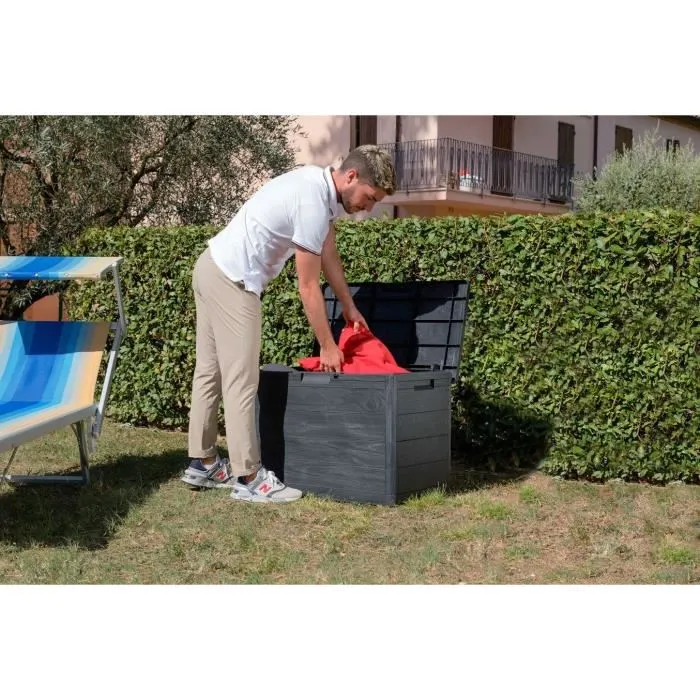 Toomax Woody's Coffre de Rangement en Résine 160 Litres Effet Bois Gris 77,5 x 44,5 x 52,7 cm avec Fermeture à Cadenas pour Jardin