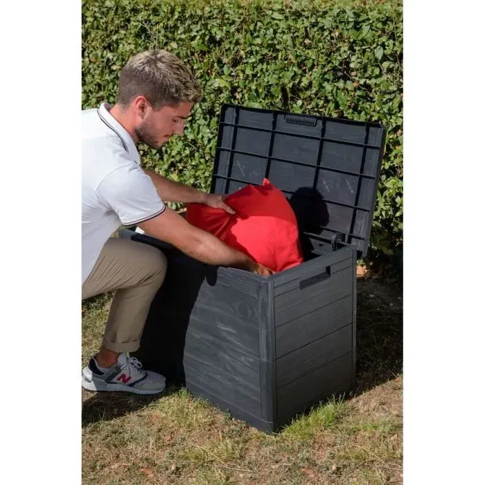 Toomax Woody's Coffre de Rangement en Résine 160 Litres Effet Bois Gris 77,5 x 44,5 x 52,7 cm avec Fermeture à Cadenas pour Jardin