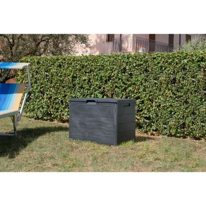 Toomax Woody's Coffre de Rangement en Résine 160 Litres Effet Bois Gris 77,5 x 44,5 x 52,7 cm avec Fermeture à Cadenas pour Jardin