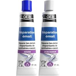 Geb Réparation Émail - Bi-composant Blanc Brillant - Pâte Époxy pour Réparer Porcelaine, Faïence, Acier Émaillé (Résiste à l'Eau et Produits Chimiques)