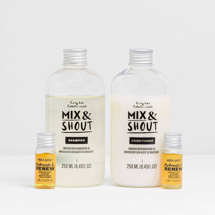 Mix & Shout Routine Réparation Cheveux Bouclés Lot 4 Pcs - Shampooing, Après-Shampooing, Boosters Refresh & Renew - Pour Cheveux Abîmés, Contrôle Frisottis, Hydratation Intense