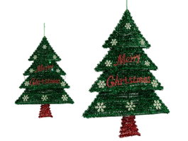 Krist+ Arbre de Noël mural avec guirlande scintillante et LED vert, 44x58x7 cm, plastique PET/PP, vert/rouge/argenté (Set de 12)