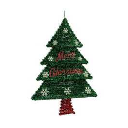 KRIST+ Arbre de Noël mural avec LED vertes, Vert-Rouge-Argent