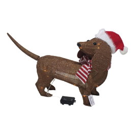 Basics Chien Brun avec Bonnet de Noël 40 LED Lumière Blanche Chaude Piles 70x12x43 cm Intérieur