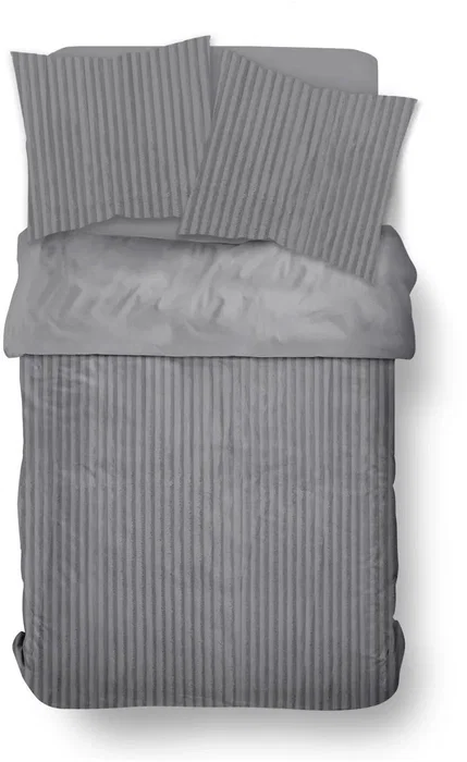 Today Parure de Lit Ribbed Côtelé Polaire Gris Uni - Housse de Couette 240x220 cm et 2 Taies 63x63 cm - 100% Polyester - Pour Lit 2 Personnes