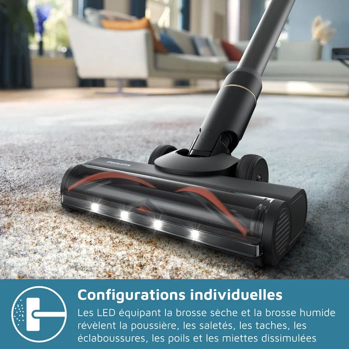 Philips XW7264/11 Aspirateur Balai Laveur 3-en-1 Série 7000, PowerCyclone Aqua, 2500 tours/min, Filtration Multi-étapes, Autonomie 30 min, Noir et Jaune