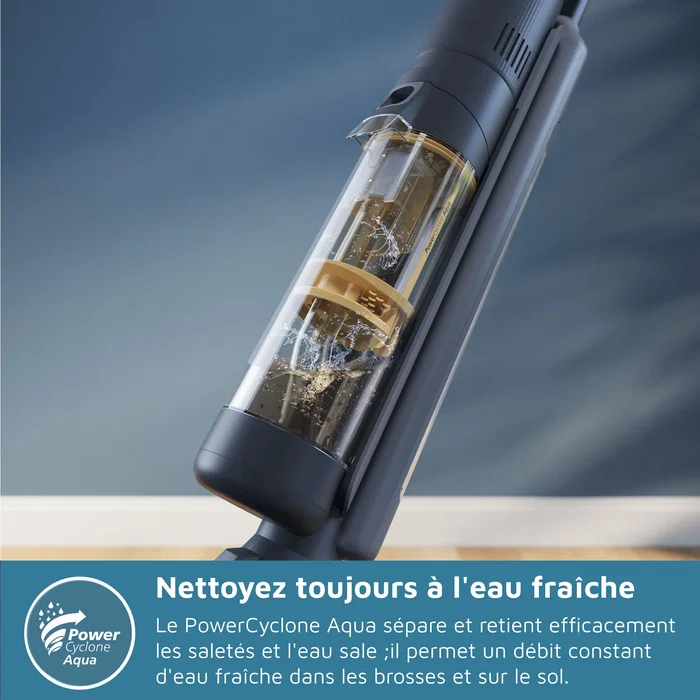 Philips XW7264/11 Aspirateur Balai Laveur 3-en-1 Série 7000, PowerCyclone Aqua, 2500 tours/min, Filtration Multi-étapes, Autonomie 30 min, Noir et Jaune