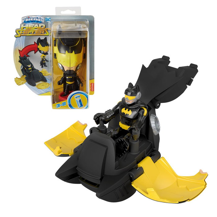 Imaginext DC Super Friends Batman Véhicule Head Shifters Figurine Transformable de 3 à 12 Ans en Français avec Flash et Joker