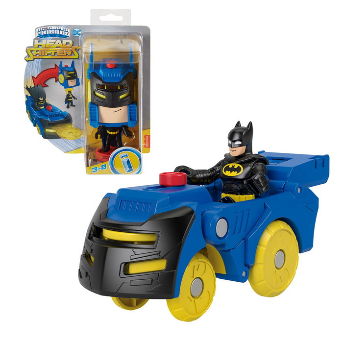 Imaginext DC Super Friends Batman Véhicule Head Shifters Figurine Transformable de 3 à 12 Ans en Français avec Flash et Joker
