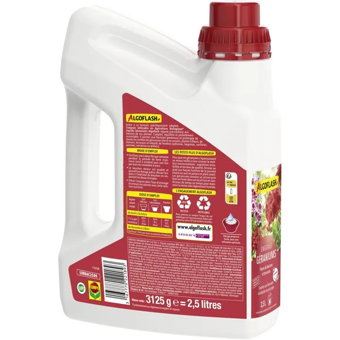 Algoflash Engrais pour Géraniums et fleurs de balcon 2,5 L