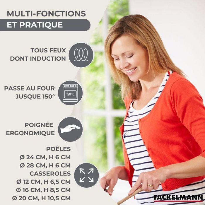 Fackelmann Set Geneva - Batterie de cuisine 11 pièces en inox avec 2 poêles, 3 casseroles et 6 ustensiles