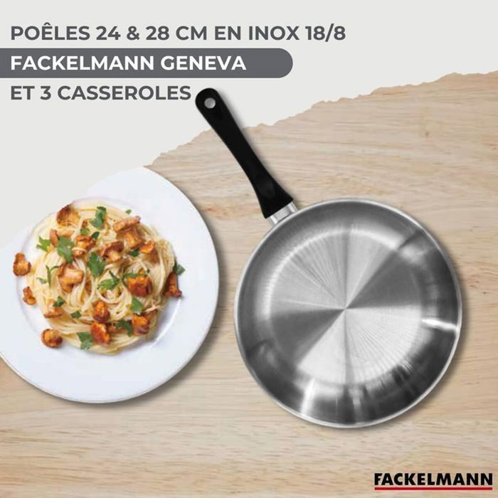 Fackelmann Set Geneva - Batterie de cuisine 11 pièces en inox avec 2 poêles, 3 casseroles et 6 ustensiles