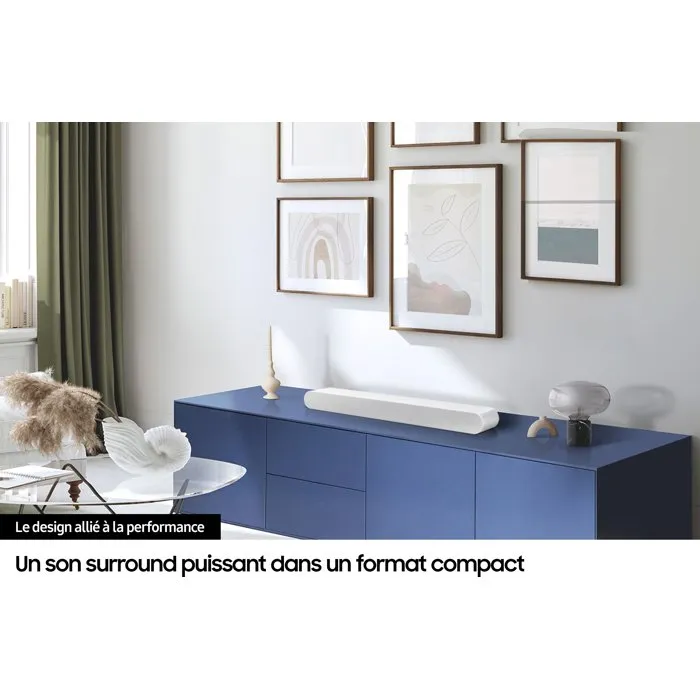 Samsung Barre de Son HW-S67D/XE, Série S 5.0 Ch, 7 Haut-parleurs, Dolby Atmos, DTS Virtual:X, Wi-Fi, Bluetooth, HDMI eARC, Compatible Q-Symphony, Blanc
