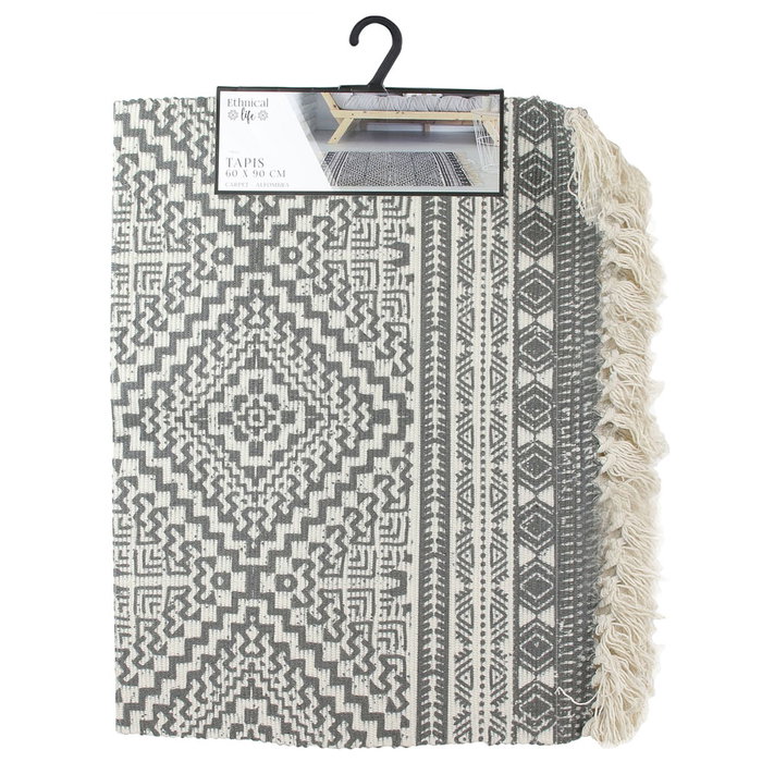Home Deco Factory Tapis Ethnique 60x90 cm Blanc et Noir Home Deco Factory Tapis Ethnique 60x90 cm Blanc et Noir
