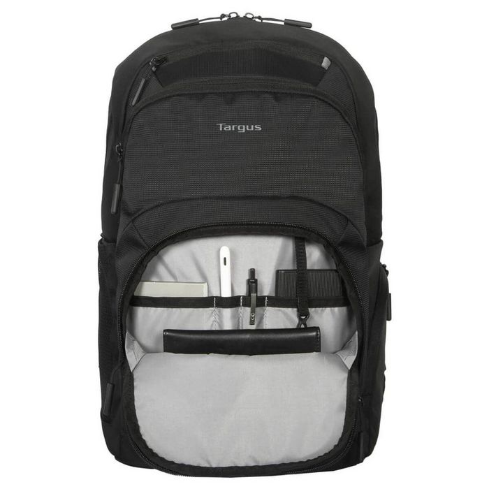 Targus Sac à Dos Classique EcoSmart CN600GL 25 L Noir pour Ordinateurs jusqu'à 16" avec Protection Suspendue, Fabricau Imperméable et Matière Recyclée (6 Bouteilles)