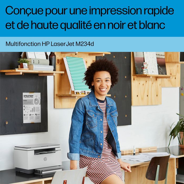 HP Imprimante Multifonction LaserJet M234d - Impression Recto Verso Rapide 28 ppm, Copie, Numérisation Noir et Blanc Compacte