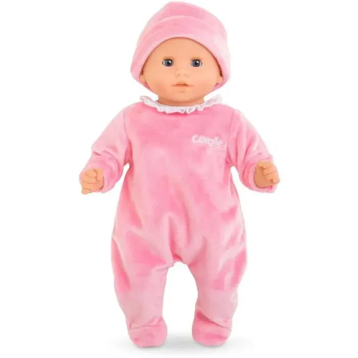 Corolle - Pyjama rose avec bonnet pour poupon de 30 cm - Vêtement doux à bandes auto-agrippantes - Collection Mon premier poupon - Dès 18 mois