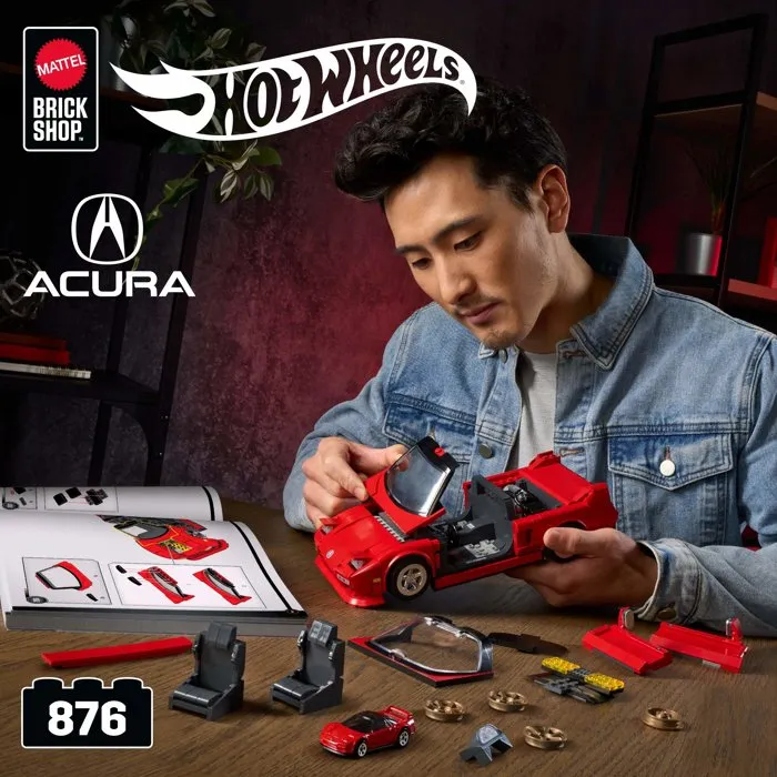 Hot Wheels Coffret de Construction NSX Acura des Années 90 JFT17 - Mattel Brick Shop - Véhicule à l'échelle 1/16 avec éléments de personnalisation