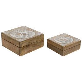 Boîte à bijoux Home ESPRIT Blanc Naturel Bois de manguier 18 x 18 x 9 cm (2 Pièces)