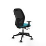 Chaise Alocén Synchrone/Traslack tissu Turquoise Maille Noir Base pyramidale noire Accoudoir 1D Sans appui-tête Roulettes 65mm pour moquette
