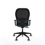 Chaise Alocén Synchrone/Traslack tissu Turquoise Maille Noir Base pyramidale noire Accoudoir 1D Sans appui-tête Roulettes 65mm pour moquette