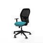 Chaise Alocén Synchrone/Traslack tissu Turquoise Maille Noir Base pyramidale noire Accoudoir 1D Sans appui-tête Roulettes 65mm pour moquette