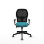 Chaise Alocén Synchrone/Traslack tissu Turquoise Maille Noir Base pyramidale noire Accoudoir 1D Sans appui-tête Roulettes 65mm pour moquette
