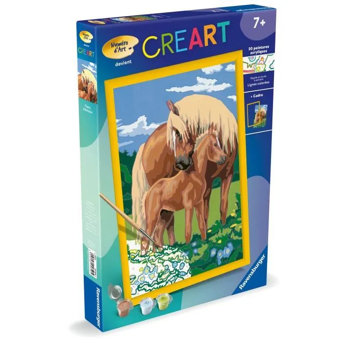 Ravensburger CreArt 25850 - Kit de Peinture par Numéros Fiers Chevaux - Tableau 31x21cm avec Cadre, 20 Peintures et Pinceau - À partir de 7 ans