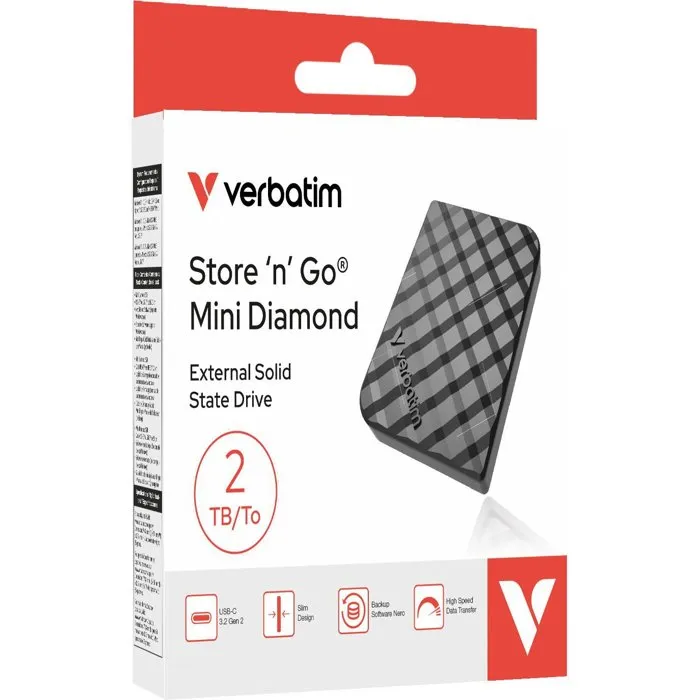 Verbatim Store 'n' Go Mini Diamond - Disque SSD externe portable 2 To - Noir - Résistant aux chocs