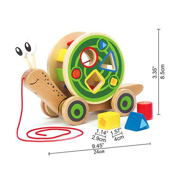 Hape - Jouet à tirer puzzle escargot en bois avec corde - Jeu d'encastrement pour enfants dès 12 mois - 30,10 x 18,6 x 11,20 cm