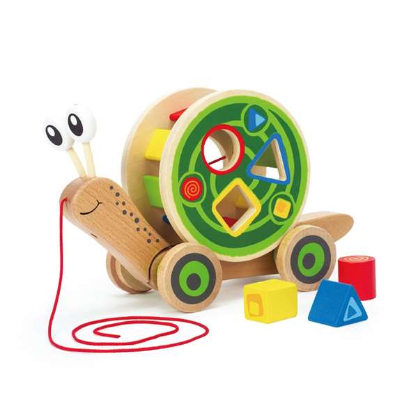Hape - Jouet à tirer puzzle escargot en bois avec corde - Jeu d'encastrement pour enfants dès 12 mois - 30,10 x 18,6 x 11,20 cm