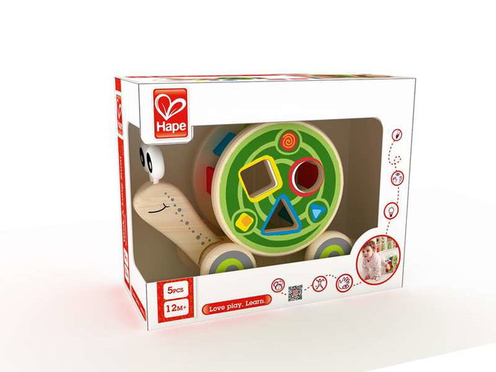 Hape - Jouet à tirer puzzle escargot en bois avec corde - Jeu d'encastrement pour enfants dès 12 mois - 30,10 x 18,6 x 11,20 cm