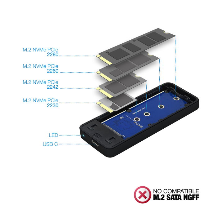 TooQ TQE-2280B Boîtier Externe SSD M.2 NVMe USB-C 10 Gbit/s Noir Aluminium TooQ TQE-2280B Boîtier Externe SSD M.2 NVMe USB-C 10 Gbit/s Noir Aluminium