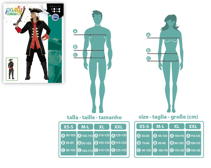 Déguisement Capitaine Pirate Adulte Homme Noir Taille M-L - Costume de Pirate, Corsaire ou Bandit pour Carnaval ou Fête Déguisée