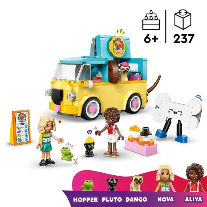 Lego 42678 Friends - Van d'Accessoires pour Animaux en Forme de Carlin, Jouet de Construction avec 2 Mini-Poupées et 3 Animaux