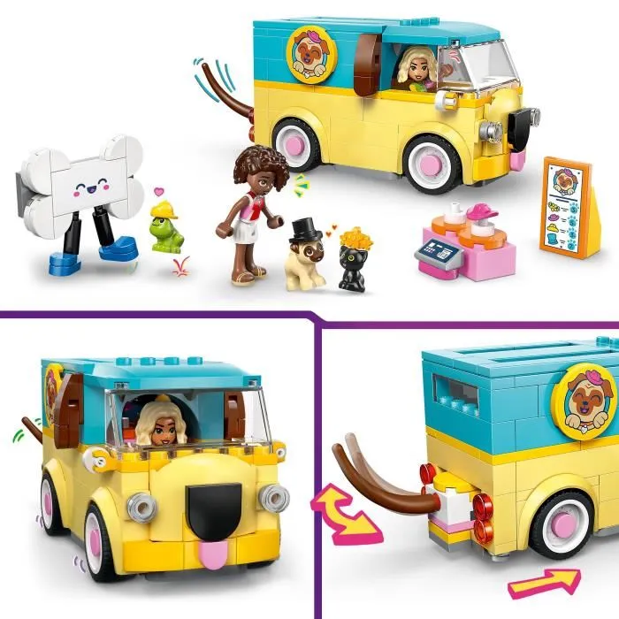 Lego 42678 Friends - Van d'Accessoires pour Animaux en Forme de Carlin, Jouet de Construction avec 2 Mini-Poupées et 3 Animaux