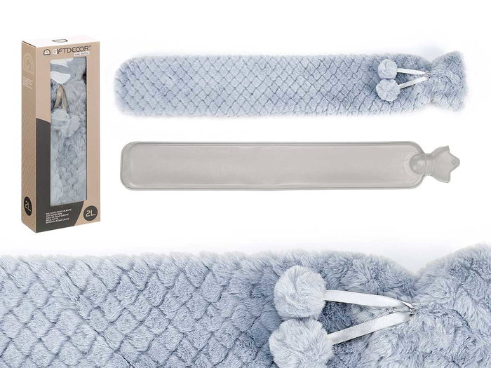 GIFTDECOR Bouillotte d'eau longue 2L avec housse en peluche Bleu-Gris GIFTDECOR Bouillotte d'eau longue 2L avec housse en peluche Bleu-Gris