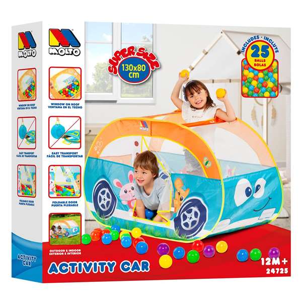 Molto Parc de balles pour enfants avec voiture et 25 balles incluses, tapis de jeu en tissu et plastique Molto Parc de balles pour enfants avec voiture et 25 balles incluses, tapis de jeu en tissu et plastique