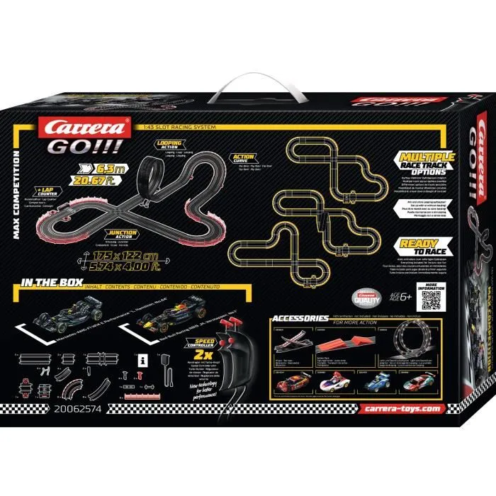 Carrera GO Circuit de course Max Competition 6,3 m Échelle 1/43 avec 2 voitures Mercedes-AMG F1 W14E et B19 M dès 6 ans
