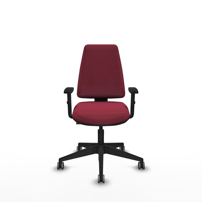 Chaise Elche Contact permament de base Tissu Bordeaux Base pyramidale noire Accoudoir 1D Sans appui-tête Roulettes 65mm pour moquette