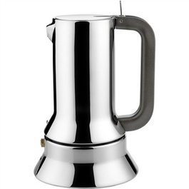 Alessi 9090/3 - Cafetière Richard Sapper 3 tasses, acier inoxidable 18/10, bec verseur antigoutte, ouverture à levier