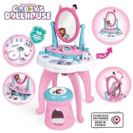 Smoby Coiffeuse Enfant 2 en 1 Gabby et la Maison Magique avec Tabouret et 12 Accessoires, Miroir Orientable - Pour Enfants à partir de 3 Ans
