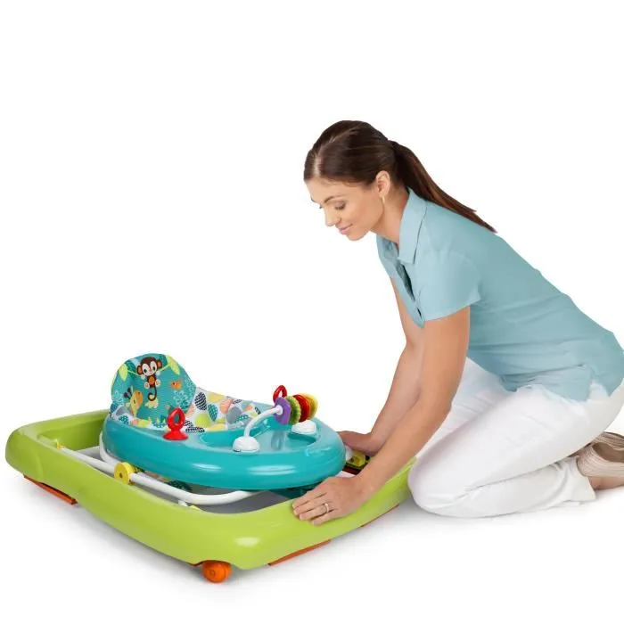 Bright Starts Trotteur Bébé Pliable Safari Giggling Safari, Jouets Interactifs, Hauteur Réglable 3 Positions, Freins de Sécurité, pour Enfant 6 Mois et Plus